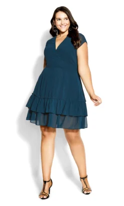 City Chic Navy Blue Layered Chiffon Midi Dress