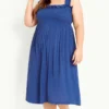 Evans Blue Shirred Ruffle Dress