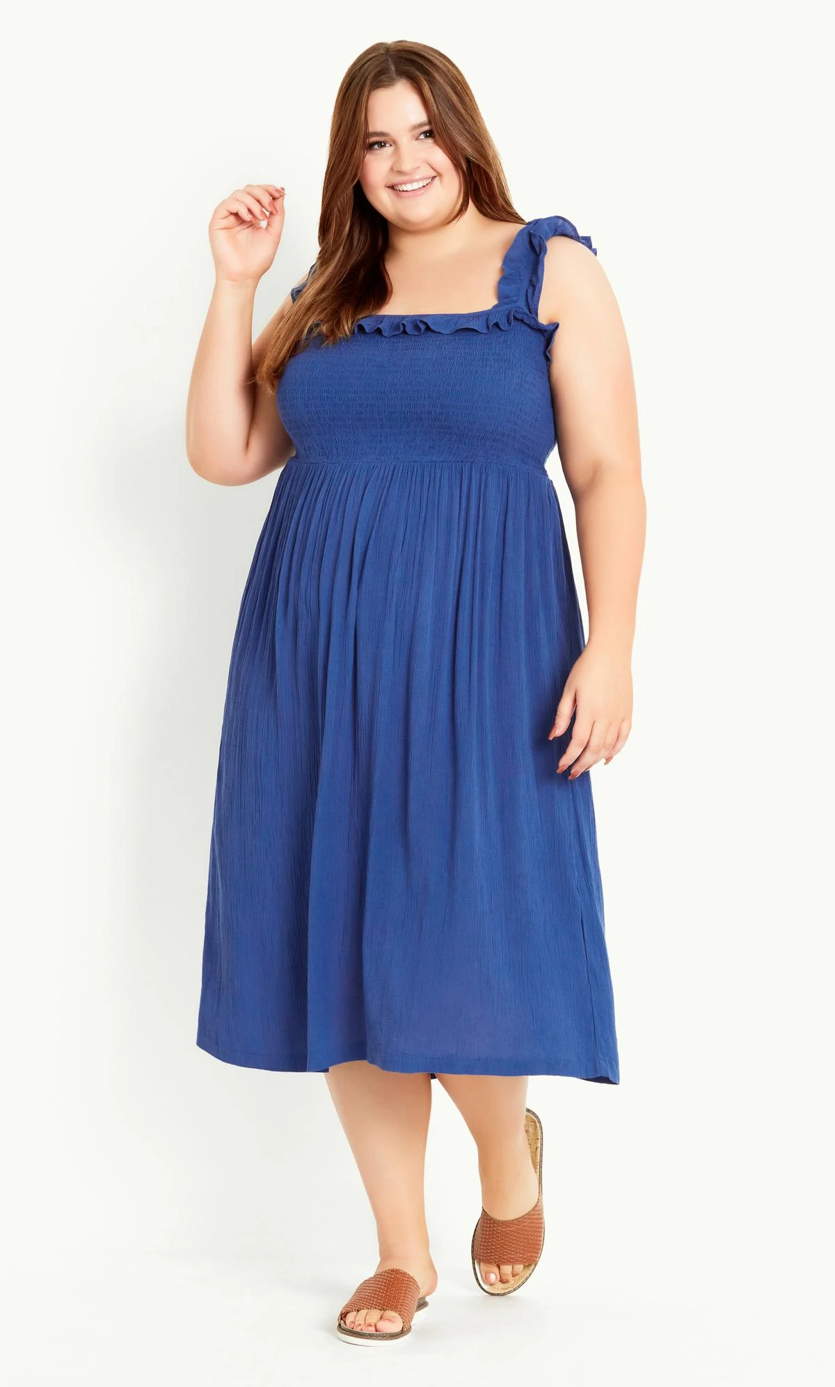 Evans Blue Shirred Ruffle Dress 1 Evans Blue Shirred Ruffle Dress