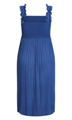 Evans Blue Shirred Ruffle Dress 7 Evans Blue Shirred Ruffle Dress -Bold Fit Store 211113BLUE 4
