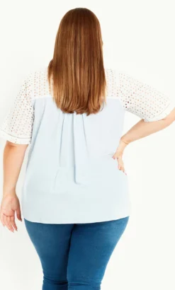 Evans White Broderie Anglaise Top -Bold Fit Store 211129BLUE 2