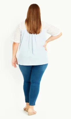 Evans White Broderie Anglaise Top -Bold Fit Store 211129BLUE 4