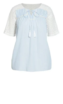 Evans White Broderie Anglaise Top -Bold Fit Store 211129BLUE 5