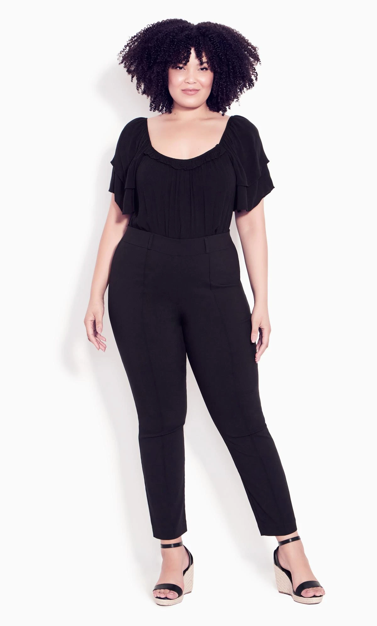 Evans Black Slim Leg High Waisted Pintuck Front Trousers 1 Evans Black Slim Leg High Waisted Pintuck Front Trousers