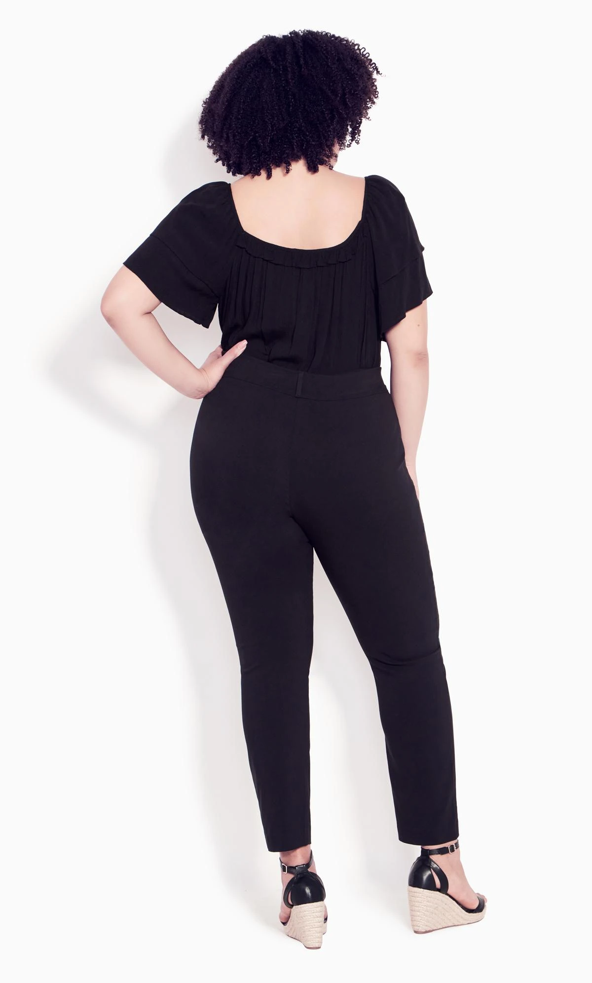 Evans Black Slim Leg High Waisted Pintuck Front Trousers 2 Evans Black Slim Leg High Waisted Pintuck Front Trousers - Image 2