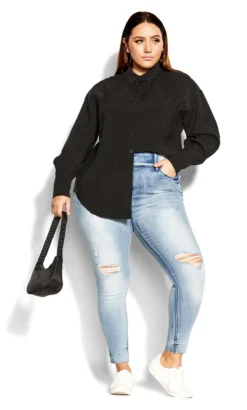 City Chic Black Sleek Pocket Shirt 9 City Chic Black Sleek Pocket Shirt -Bold Fit Store 211297BLACK 2