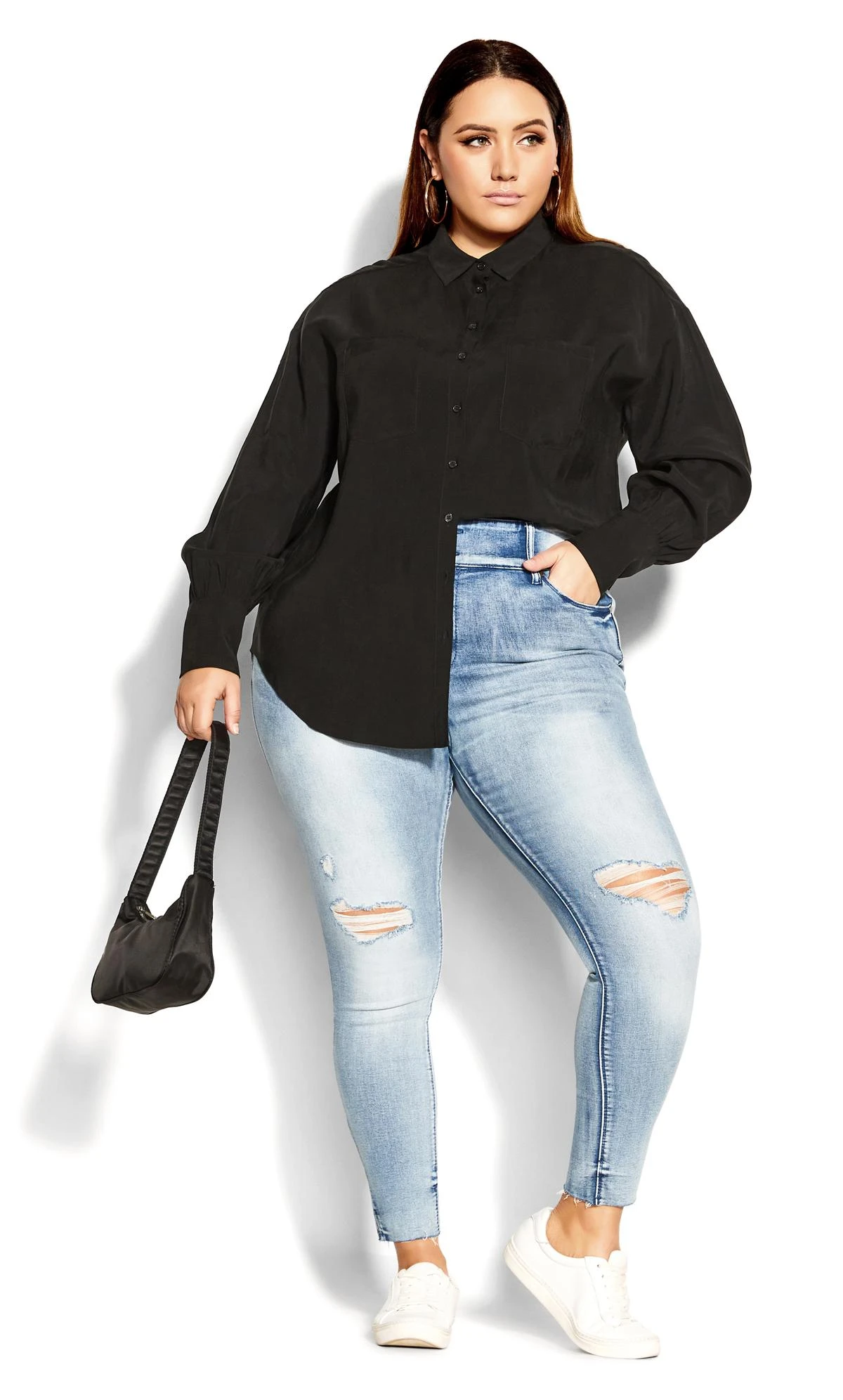 City Chic Black Sleek Pocket Shirt 3 City Chic Black Sleek Pocket Shirt - Image 3