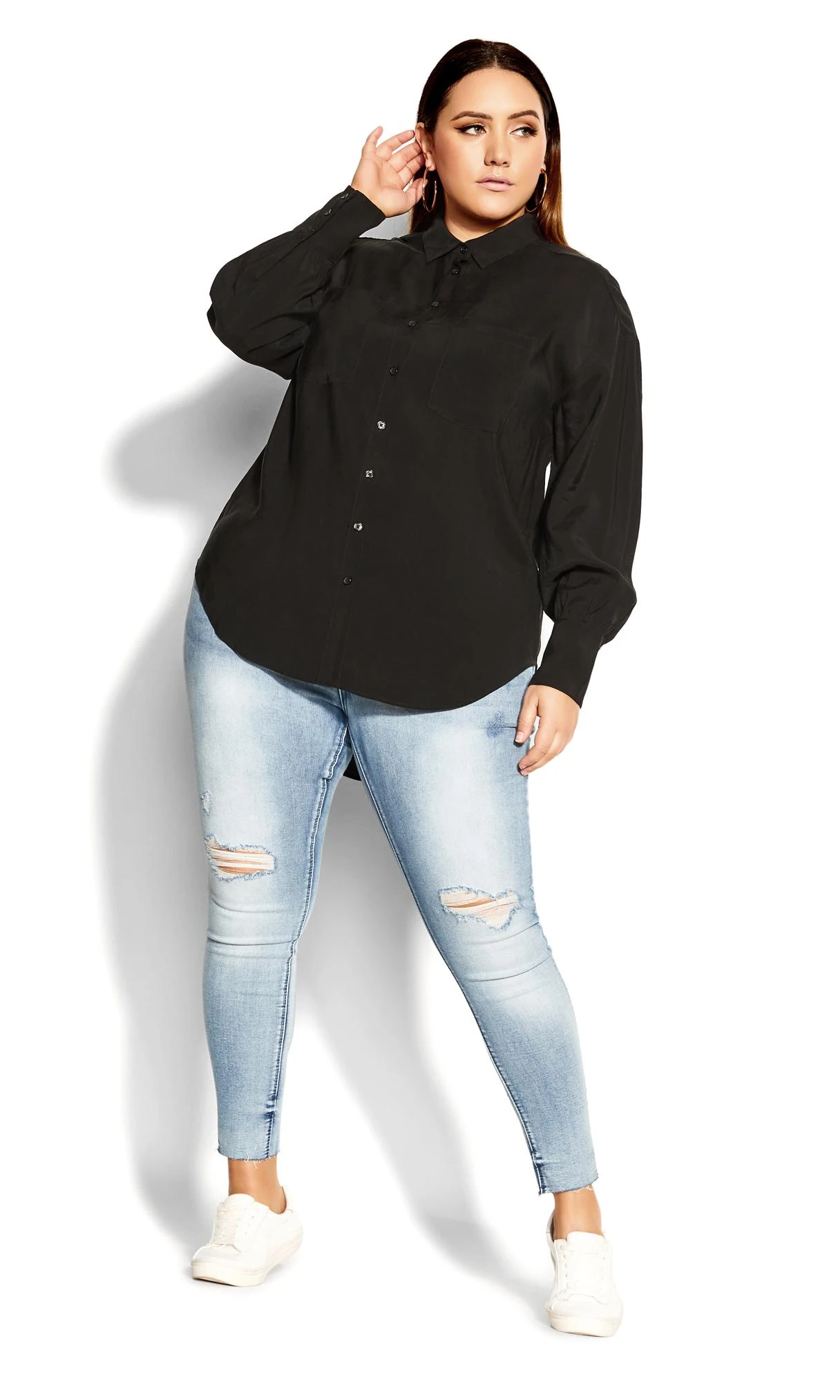 City Chic Black Sleek Pocket Shirt 1 City Chic Black Sleek Pocket Shirt