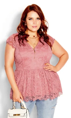 City Chic Pink Lace Peplum Top