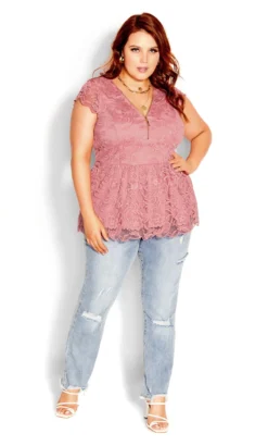 City Chic Pink Lace Peplum Top -Bold Fit Store 211331MISTYROSE 3