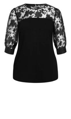 City Chic Black Floral Organza Top -Bold Fit Store 211332BLACK 5