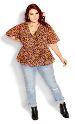 City Chic Black & Pink Floral Wrap Top 8 City Chic Black & Pink Floral Wrap Top -Bold Fit Store 211336BLKSPRINGBUNCH 3