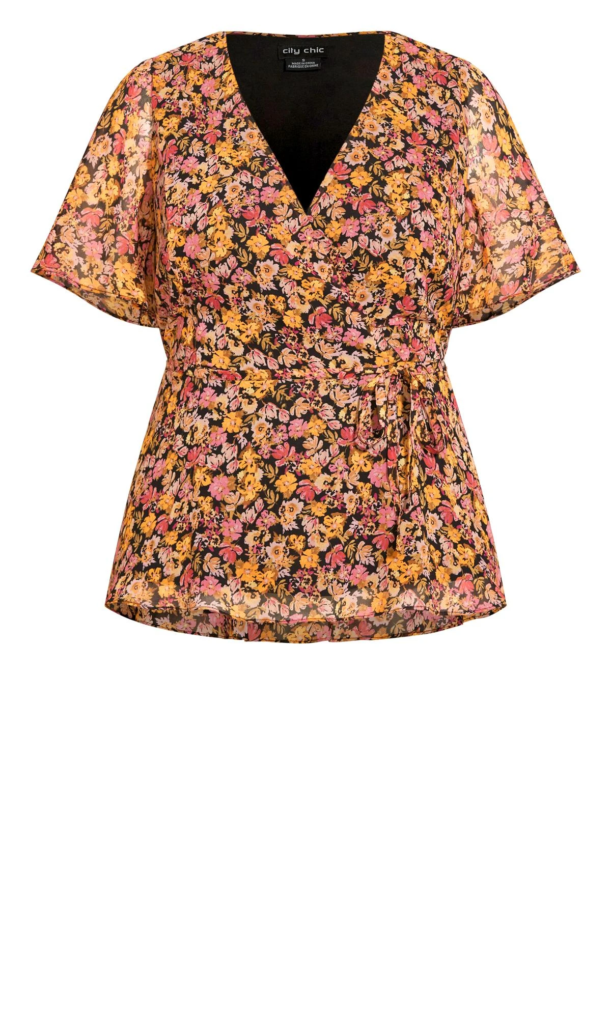 City Chic Black & Pink Floral Wrap Top 5 City Chic Black & Pink Floral Wrap Top - Image 5