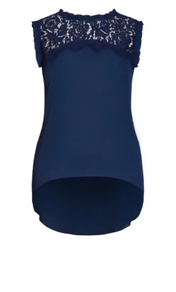 City Chic Navy Blue Lace Yoke Dipped Hem Blouse -Bold Fit Store 211357NAVY 5