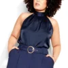 City Chic Navy Blue Satin Halterneck Top