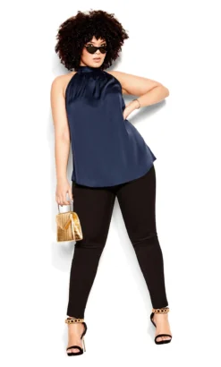 City Chic Navy Blue Satin Halterneck Top -Bold Fit Store 211434NAVY 4