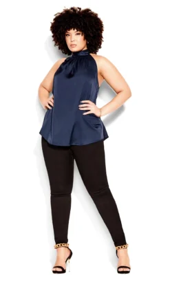 City Chic Navy Blue Satin Halterneck Top -Bold Fit Store 211434NAVY 5