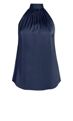 City Chic Navy Blue Satin Halterneck Top -Bold Fit Store 211434NAVY 7
