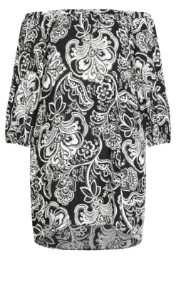 Evans Black & White Paisley Floral Print Bardot Dress 10 Evans Black & White Paisley Floral Print Bardot Dress -Bold Fit Store 211558BLACK 5