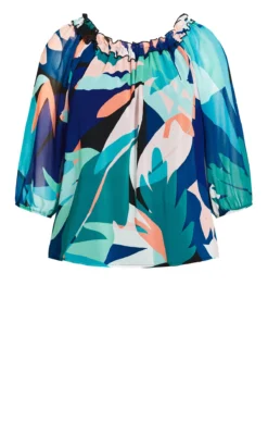 Evans Blue Tropical Bardot Top -Bold Fit Store 211561MULTI 5