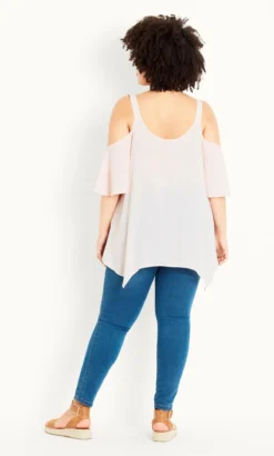 Evans Pink Hanky Hem Cold Shoulder Top -Bold Fit Store 211570BLUSH 4