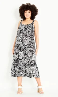 Evans Black & White Paisley Print Midi Dress