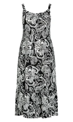 Evans Black & White Paisley Print Midi Dress 7 Evans Black & White Paisley Print Midi Dress -Bold Fit Store 211602BLACK 4