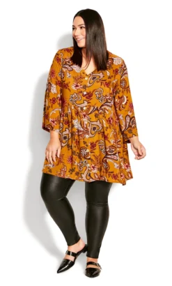 Avenue Mustard Yellow Paisley Print Tunic Dress