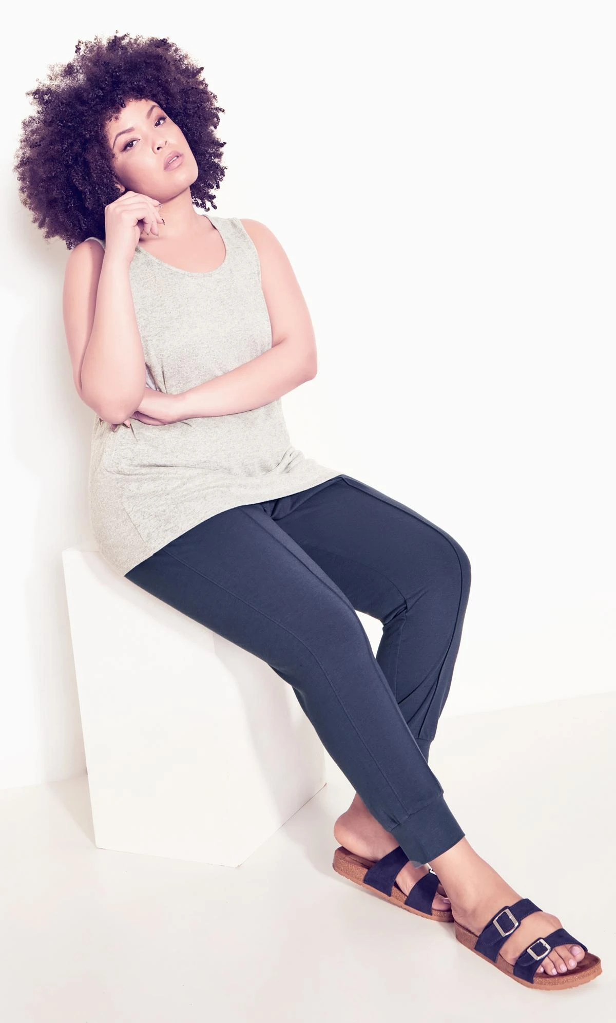 Avenue Navy Blue Pintuck Cuffed Joggers 2 Avenue Navy Blue Pintuck Cuffed Joggers - Image 2