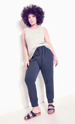 Avenue Navy Blue Pintuck Cuffed Joggers