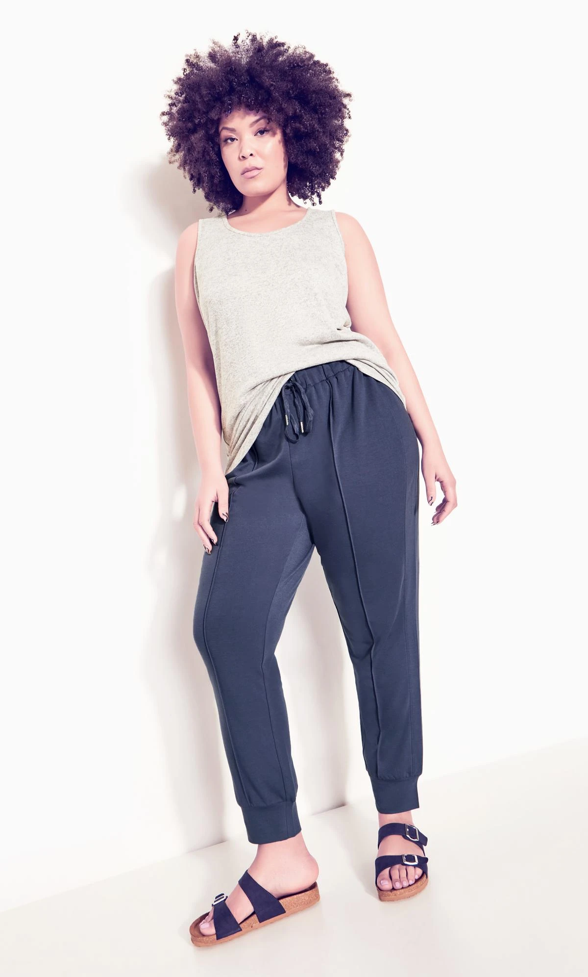 Avenue Navy Blue Pintuck Cuffed Joggers 1 Avenue Navy Blue Pintuck Cuffed Joggers