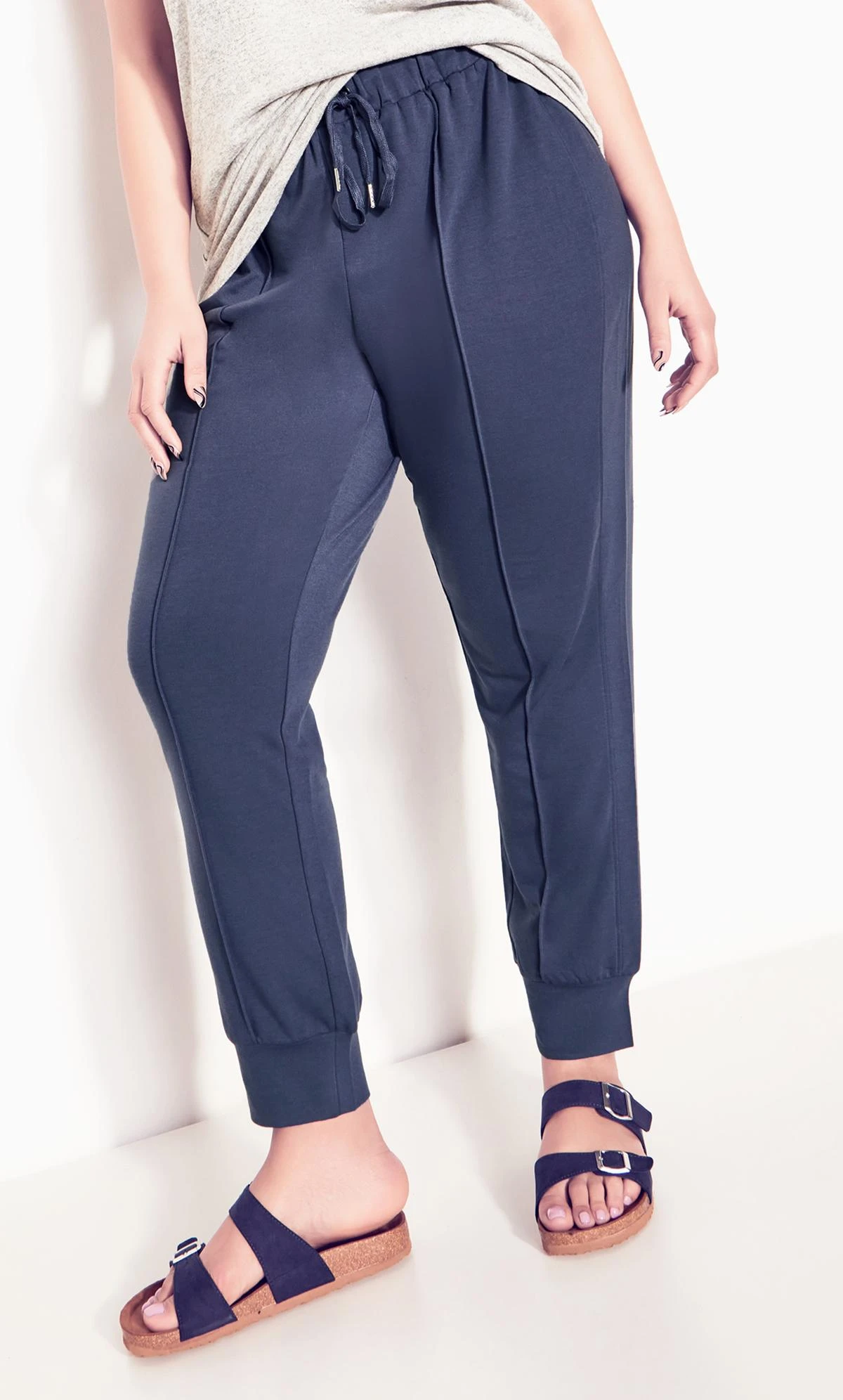 Avenue Navy Blue Pintuck Cuffed Joggers 4 Avenue Navy Blue Pintuck Cuffed Joggers - Image 4