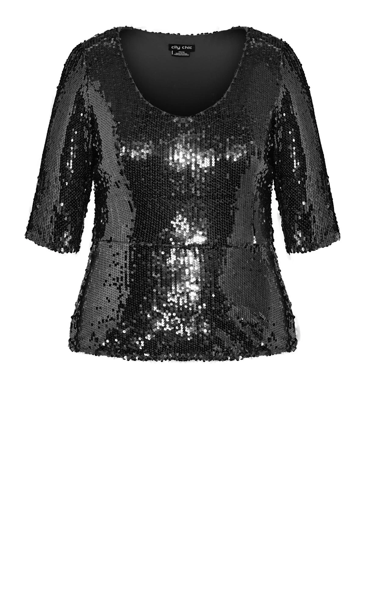 City Chic Black Sequin Puff Sleeve Peplum Top 4 City Chic Black Sequin Puff Sleeve Peplum Top - Image 4