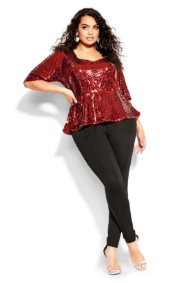 City Chic Red Sequin Peplum Top -Bold Fit Store 211816CRIMSON 3