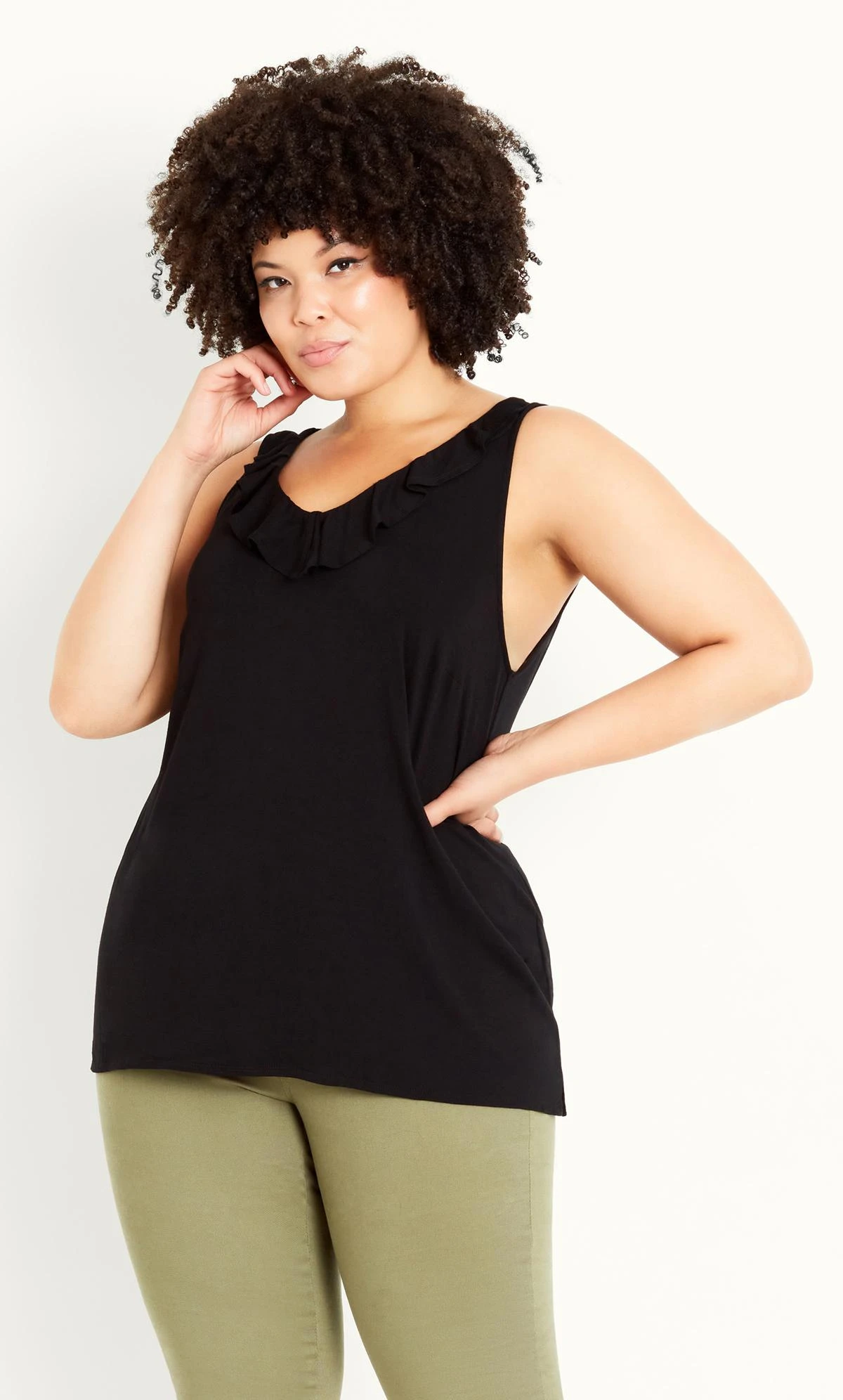 Evans Black Frill Neckline Vest Top 2 Evans Black Frill Neckline Vest Top - Image 2