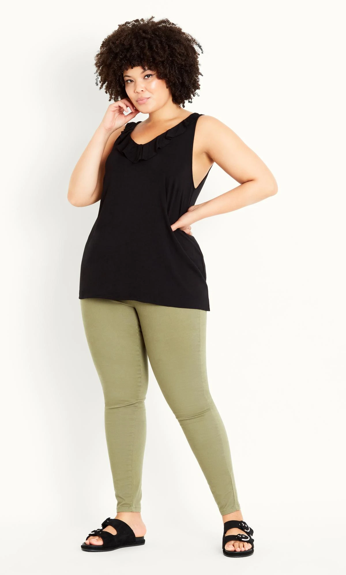 Evans Black Frill Neckline Vest Top 1 Evans Black Frill Neckline Vest Top