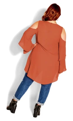City Chic Orange Ruffle Cold Shoulder Top -Bold Fit Store 211884PAPRIKA 4