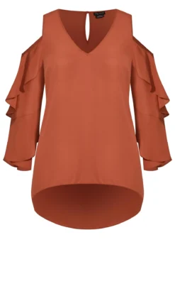 City Chic Orange Ruffle Cold Shoulder Top -Bold Fit Store 211884PAPRIKA 5