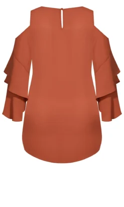 City Chic Orange Ruffle Cold Shoulder Top -Bold Fit Store 211884PAPRIKA 6