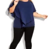 Avenue Navy Blue Textured Cold Shoulder Overlay Top