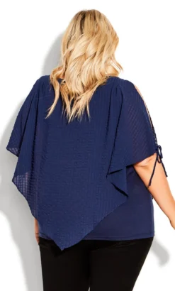 Avenue Navy Blue Textured Cold Shoulder Overlay Top -Bold Fit Store 211910NAVY 3