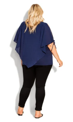 Avenue Navy Blue Textured Cold Shoulder Overlay Top -Bold Fit Store 211910NAVY 4