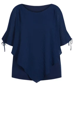 Avenue Navy Blue Textured Cold Shoulder Overlay Top -Bold Fit Store 211910NAVY 5