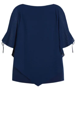 Avenue Navy Blue Textured Cold Shoulder Overlay Top -Bold Fit Store 211910NAVY 6