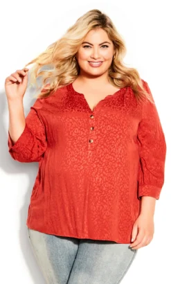 Avenue Red Leopard Print Button Blouse -Bold Fit Store 211961TERRACOTTA 1
