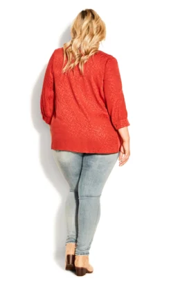 Avenue Red Leopard Print Button Blouse -Bold Fit Store 211961TERRACOTTA 4