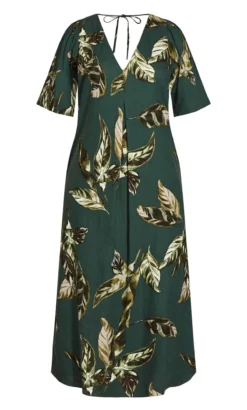 City Chic Refinity Green Palm Short Sleeve Dress -Bold Fit Store 211983GREENDAINTREE 4