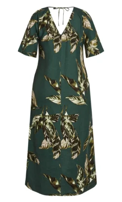 City Chic Refinity Green Palm Short Sleeve Dress -Bold Fit Store 211983GREENDAINTREE 5