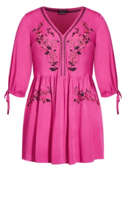 City Chic Pink Sunset Embroidered Dress -Bold Fit Store 212045FUCHSIA 4