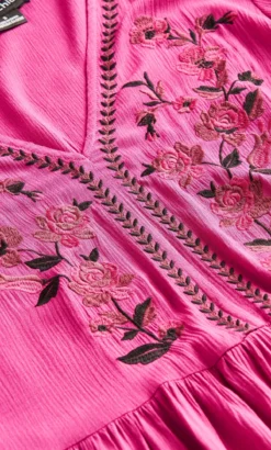 City Chic Pink Sunset Embroidered Dress -Bold Fit Store 212045FUCHSIA 6